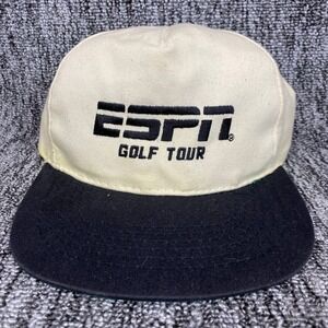 VTG KC ESPN Golf Tour Snapback Hat Cap Mens Off White Black Brim 90s OSFA